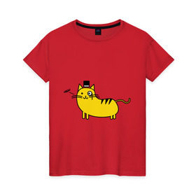 Женская футболка хлопок с принтом Кот аристократ в Екатеринбурге, 100% хлопок | прямой крой, круглый вырез горловины, длина до линии бедер, слегка спущенное плечо | аристократ | желтый кот | кот | кот аристократ | котик | котяра | цилиндр