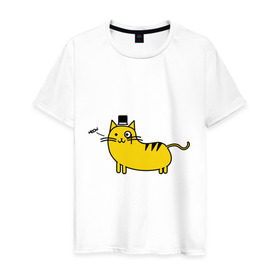 Мужская футболка хлопок с принтом Кот аристократ в Екатеринбурге, 100% хлопок | прямой крой, круглый вырез горловины, длина до линии бедер, слегка спущенное плечо. | аристократ | желтый кот | кот | кот аристократ | котик | котяра | цилиндр