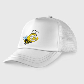 Детская кепка тракер с принтом Пчелка в Екатеринбурге, Козырек - 100% хлопок. Кепка - 100% полиэстер, Задняя часть - сетка | универсальный размер, пластиковая застёжка | веселая пчелка | животные | мед | полоски | пчелка | шмель