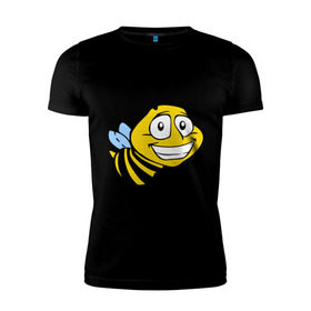 Мужская футболка премиум с принтом Пчелка в Екатеринбурге, 92% хлопок, 8% лайкра | приталенный силуэт, круглый вырез ворота, длина до линии бедра, короткий рукав | веселая пчелка | животные | мед | полоски | пчелка | шмель