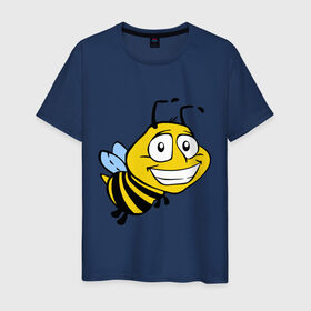 Мужская футболка хлопок с принтом Пчелка в Екатеринбурге, 100% хлопок | прямой крой, круглый вырез горловины, длина до линии бедер, слегка спущенное плечо. | веселая пчелка | животные | мед | полоски | пчелка | шмель