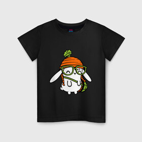 Детская футболка хлопок с принтом модная зайка в Екатеринбурге, 100% хлопок | круглый вырез горловины, полуприлегающий силуэт, длина до линии бедер | девушки | зайка | милый зайка | мода | модная зайка | морковка | очки | подарки | шоппинг