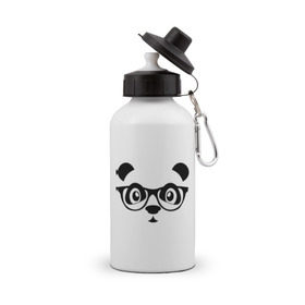 Бутылка спортивная с принтом Панда в очках в Екатеринбурге, металл | емкость — 500 мл, в комплекте две пластиковые крышки и карабин для крепления | панда