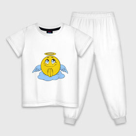 Детская пижама хлопок с принтом Ангел смайл в Екатеринбурге, 100% хлопок |  брюки и футболка прямого кроя, без карманов, на брюках мягкая резинка на поясе и по низу штанин
 | smile. улыбка | ангел смайл | безумный смайл | позитив и смайлы | псих | смайл | смайлик