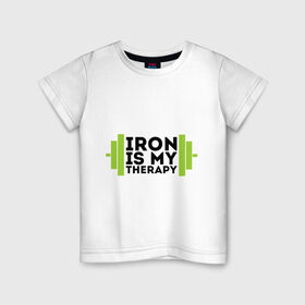 Детская футболка хлопок с принтом Железо-это моя терапия в Екатеринбурге, 100% хлопок | круглый вырез горловины, полуприлегающий силуэт, длина до линии бедер | железо это моя терапия | силовой спорт | спорт
