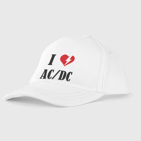 Детская бейсболка с принтом I Love AC DC в Екатеринбурге, 100% хлопок | классический козырек, металлическая застежка-регулятор размера | ac dc | i love ac dc | музыка | музыка для сердца | рок | сердце