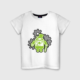Детская футболка хлопок с принтом андройд джельтельмен в Екатеринбурге, 100% хлопок | круглый вырез горловины, полуприлегающий силуэт, длина до линии бедер | андройд | андройд джельтельмен | зеленный  андройд | профессии админам