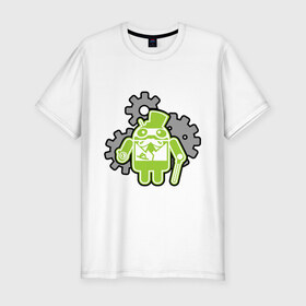 Мужская футболка премиум с принтом андройд джельтельмен в Екатеринбурге, 92% хлопок, 8% лайкра | приталенный силуэт, круглый вырез ворота, длина до линии бедра, короткий рукав | андройд | андройд джельтельмен | зеленный  андройд | профессии админам