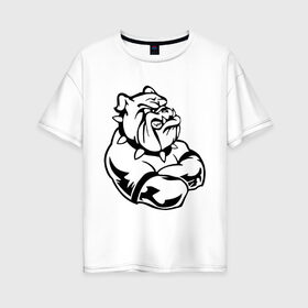 Женская футболка хлопок Oversize с принтом Бульдог в Екатеринбурге, 100% хлопок | свободный крой, круглый ворот, спущенный рукав, длина до линии бедер
 | бульдог | пес | силовой спор | собака | спорт