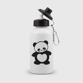 Бутылка спортивная с принтом Панда с сердцем panda heart в Екатеринбурге, металл | емкость — 500 мл, в комплекте две пластиковые крышки и карабин для крепления | панда