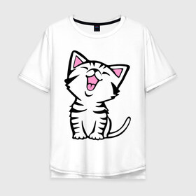 Мужская футболка хлопок Oversize с принтом милый котенок в Екатеринбурге, 100% хлопок | свободный крой, круглый ворот, “спинка” длиннее передней части | киса | котёнок | котик | кошки | милые | милый | милый котенок