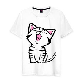 Мужская футболка хлопок с принтом милый котенок в Екатеринбурге, 100% хлопок | прямой крой, круглый вырез горловины, длина до линии бедер, слегка спущенное плечо. | киса | котёнок | котик | кошки | милые | милый | милый котенок