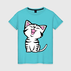 Женская футболка хлопок с принтом милый котенок в Екатеринбурге, 100% хлопок | прямой крой, круглый вырез горловины, длина до линии бедер, слегка спущенное плечо | киса | котёнок | котик | кошки | милые | милый | милый котенок