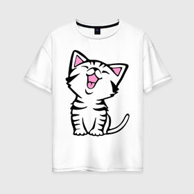 Женская футболка хлопок Oversize с принтом милый котенок в Екатеринбурге, 100% хлопок | свободный крой, круглый ворот, спущенный рукав, длина до линии бедер
 | киса | котёнок | котик | кошки | милые | милый | милый котенок