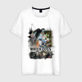 Мужская футболка хлопок с принтом Watch Dogs в Екатеринбурге, 100% хлопок | прямой крой, круглый вырез горловины, длина до линии бедер, слегка спущенное плечо. | Тематика изображения на принте: watch dogs | игры