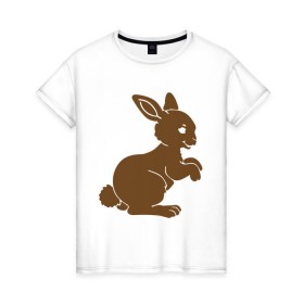Женская футболка хлопок с принтом Зайчик в Екатеринбурге, 100% хлопок | прямой крой, круглый вырез горловины, длина до линии бедер, слегка спущенное плечо | белый кролик | животные | зайчик | кролик | милый зайка