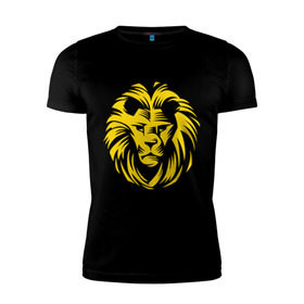 Мужская футболка премиум с принтом Лев царь зверей в Екатеринбурге, 92% хлопок, 8% лайкра | приталенный силуэт, круглый вырез ворота, длина до линии бедра, короткий рукав | голова льва | животное | зверь | лев царь зверей | царь зверей