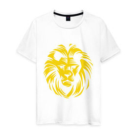 Мужская футболка хлопок с принтом Лев царь зверей в Екатеринбурге, 100% хлопок | прямой крой, круглый вырез горловины, длина до линии бедер, слегка спущенное плечо. | голова льва | животное | зверь | лев царь зверей | царь зверей