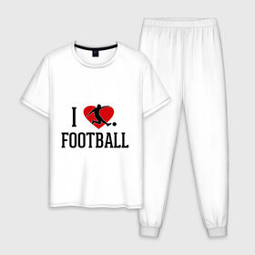 Мужская пижама хлопок с принтом Я люблю футбол в Екатеринбурге, 100% хлопок | брюки и футболка прямого кроя, без карманов, на брюках мягкая резинка на поясе и по низу штанин
 | football | футболерывкашники | футболист | я люблю футбол
