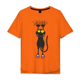 Мужская футболка хлопок Oversize с принтом Висящий кот в Екатеринбурге, 100% хлопок | свободный крой, круглый ворот, “спинка” длиннее передней части | Тематика изображения на принте: висящий кот | когти | котик | котяра | кошки | милый кот | повис | черный кот