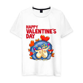 Мужская футболка хлопок с принтом Ёжики с сердечками в Екатеринбурге, 100% хлопок | прямой крой, круглый вырез горловины, длина до линии бедер, слегка спущенное плечо. | влюбленные ежики | день святого валентина | ежики | ёжики с сердечками | идеи подарков | любовь | сердечки