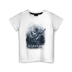 Детская футболка хлопок с принтом STALKER в Екатеринбурге, 100% хлопок | круглый вырез горловины, полуприлегающий силуэт, длина до линии бедер | shooter | stalker | постапокалиптические | припять | радиация | сталкер | чернобыль | шутер