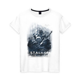 Женская футболка хлопок с принтом STALKER в Екатеринбурге, 100% хлопок | прямой крой, круглый вырез горловины, длина до линии бедер, слегка спущенное плечо | shooter | stalker | постапокалиптические | припять | радиация | сталкер | чернобыль | шутер
