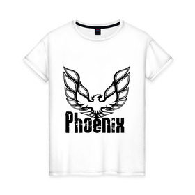 Женская футболка хлопок с принтом Феникс в Екатеринбурге, 100% хлопок | прямой крой, круглый вырез горловины, длина до линии бедер, слегка спущенное плечо | девушка | птица | феникс огонь