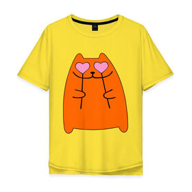 Мужская футболка хлопок Oversize с принтом кот с сердечками парная женская в Екатеринбурге, 100% хлопок | свободный крой, круглый ворот, “спинка” длиннее передней части | 14 февраля | для двоих | киска | кот с сердечками парная женская | парные