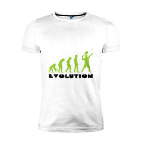 Мужская футболка премиум с принтом Tennis Evolution в Екатеринбурге, 92% хлопок, 8% лайкра | приталенный силуэт, круглый вырез ворота, длина до линии бедра, короткий рукав | tennis evolution | мяч | спорт | теннис | эволюция