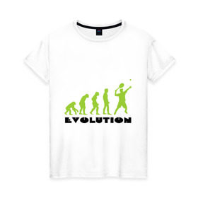 Женская футболка хлопок с принтом Tennis Evolution в Екатеринбурге, 100% хлопок | прямой крой, круглый вырез горловины, длина до линии бедер, слегка спущенное плечо | tennis evolution | мяч | спорт | теннис | эволюция