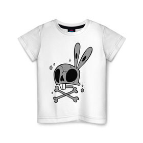 Детская футболка хлопок с принтом Череп зайца в Екатеринбурге, 100% хлопок | круглый вырез горловины, полуприлегающий силуэт, длина до линии бедер | животные | зайка | кости | мертвый зайка | череп | череп зайца | черепа
