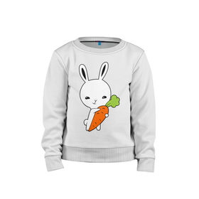 Детский свитшот хлопок с принтом Зайчик с морковкой в Екатеринбурге, 100% хлопок | круглый вырез горловины, эластичные манжеты, пояс и воротник | Тематика изображения на принте: животные | зайка | зайчик | зайчик с морковкой | морковка