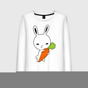Женский лонгслив хлопок с принтом Зайчик с морковкой в Екатеринбурге, 100% хлопок |  | животные | зайка | зайчик | зайчик с морковкой | морковка