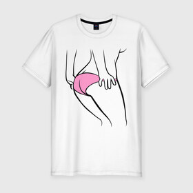 Мужская футболка премиум с принтом Розовые трусики в Екатеринбурге, 92% хлопок, 8% лайкра | приталенный силуэт, круглый вырез ворота, длина до линии бедра, короткий рукав | идеальное тело | розовые трусики | тело