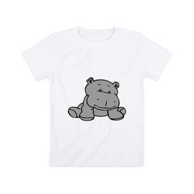 Детская футболка хлопок с принтом Бегемотик в Екатеринбурге, 100% хлопок | круглый вырез горловины, полуприлегающий силуэт, длина до линии бедер | бегемот | бегемотик | болото | животное | серый бегемотик