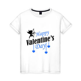 Женская футболка хлопок с принтом Happy Valentine`s day в Екатеринбурге, 100% хлопок | прямой крой, круглый вырез горловины, длина до линии бедер, слегка спущенное плечо | 14 февраля | happy valentines day | love is.. | амур | влюбленным | идеи подарков день святого валентина | сердца