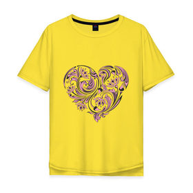 Мужская футболка хлопок Oversize с принтом Расписное сердце в Екатеринбурге, 100% хлопок | свободный крой, круглый ворот, “спинка” длиннее передней части | 14 февраля | love is.. | влюбленным | красивые рисунки | расписное сердце | сердца | сердце