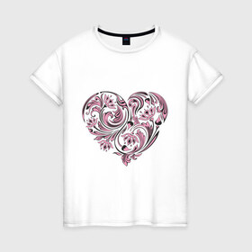 Женская футболка хлопок с принтом Расписное сердце в Екатеринбурге, 100% хлопок | прямой крой, круглый вырез горловины, длина до линии бедер, слегка спущенное плечо | 14 февраля | love is.. | влюбленным | красивые рисунки | расписное сердце | сердца | сердце
