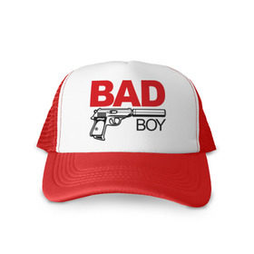 Кепка тракер с сеткой с принтом Bad boy (плохой парень) в Екатеринбурге, трикотажное полотно; задняя часть — сетка | длинный козырек, универсальный размер, пластиковая застежка | bad boy