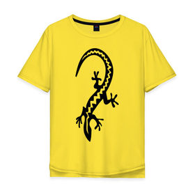 Мужская футболка хлопок Oversize с принтом Ящерка в Екатеринбурге, 100% хлопок | свободный крой, круглый ворот, “спинка” длиннее передней части | парные | сердце | ящерица | ящерка