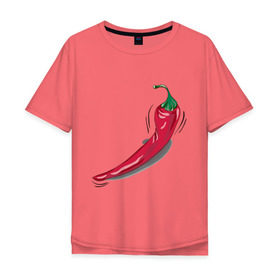 Мужская футболка хлопок Oversize с принтом Перчик в Екатеринбурге, 100% хлопок | свободный крой, круглый ворот, “спинка” длиннее передней части | жгучий перец | красный перец | парные | перец | перчик