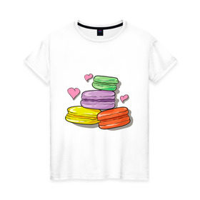 Женская футболка хлопок с принтом Макароне в Екатеринбурге, 100% хлопок | прямой крой, круглый вырез горловины, длина до линии бедер, слегка спущенное плечо | макароне | парные | печеньки | пирожное