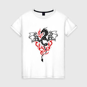 Женская футболка хлопок с принтом Огнедышащий дракон в Екатеринбурге, 100% хлопок | прямой крой, круглый вырез горловины, длина до линии бедер, слегка спущенное плечо | дракон | огнедышащий дракон | огонь | пламя