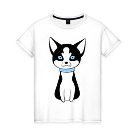 Женская футболка хлопок с принтом Кошка с голубыми глазами в Екатеринбурге, 100% хлопок | прямой крой, круглый вырез горловины, длина до линии бедер, слегка спущенное плечо | киска | котик | кошка с голубыми глазами | кошки | му