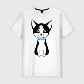 Мужская футболка премиум с принтом Кошка с голубыми глазами в Екатеринбурге, 92% хлопок, 8% лайкра | приталенный силуэт, круглый вырез ворота, длина до линии бедра, короткий рукав | киска | котик | кошка с голубыми глазами | кошки | му