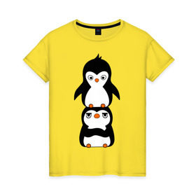 Женская футболка хлопок с принтом Пингвины в Екатеринбурге, 100% хлопок | прямой крой, круглый вырез горловины, длина до линии бедер, слегка спущенное плечо | 14 февраля | влюбленным | пингвины | прикольные картинки