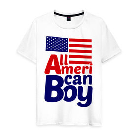 Мужская футболка хлопок с принтом All American Boy в Екатеринбурге, 100% хлопок | прямой крой, круглый вырез горловины, длина до линии бедер, слегка спущенное плечо. | all american boy | сша | туристические | флаг