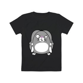 Детская футболка хлопок с принтом Толстый заяц в Екатеринбурге, 100% хлопок | круглый вырез горловины, полуприлегающий силуэт, длина до линии бедер | Тематика изображения на принте: животные | зайка | злой заяц | серый заяц | толстый заяц