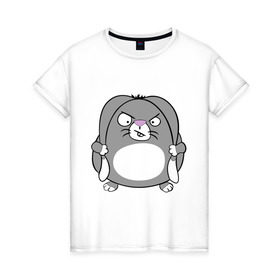 Женская футболка хлопок с принтом Толстый заяц в Екатеринбурге, 100% хлопок | прямой крой, круглый вырез горловины, длина до линии бедер, слегка спущенное плечо | животные | зайка | злой заяц | серый заяц | толстый заяц